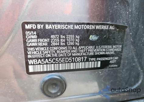 2014 BMW 528 I z USA, uszkodzony, nr VIN WBA5A5C55ED510817